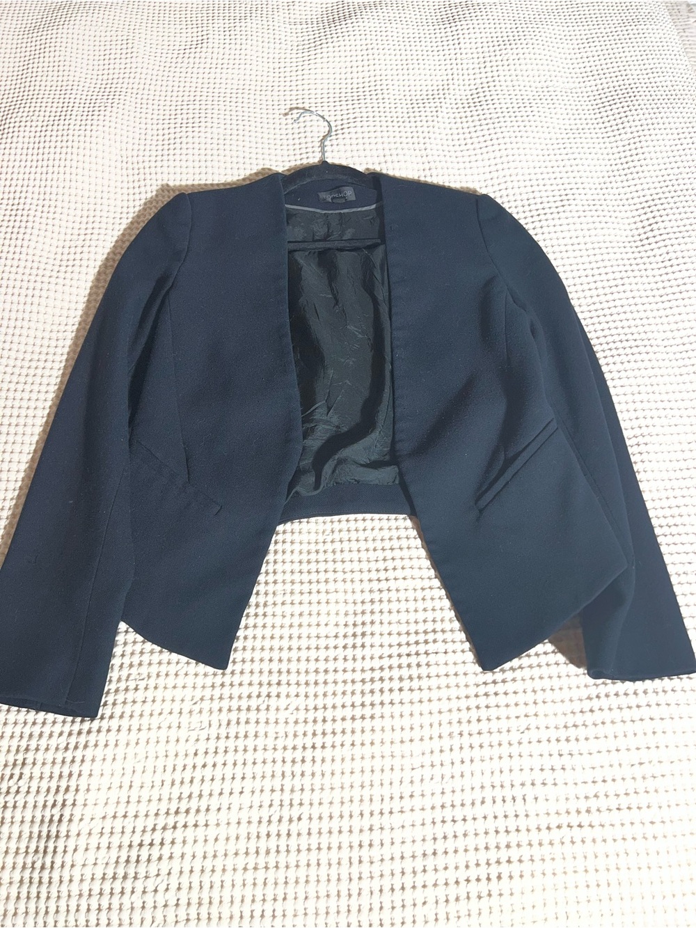 Topshop Black Cropped Open-Front Blazer